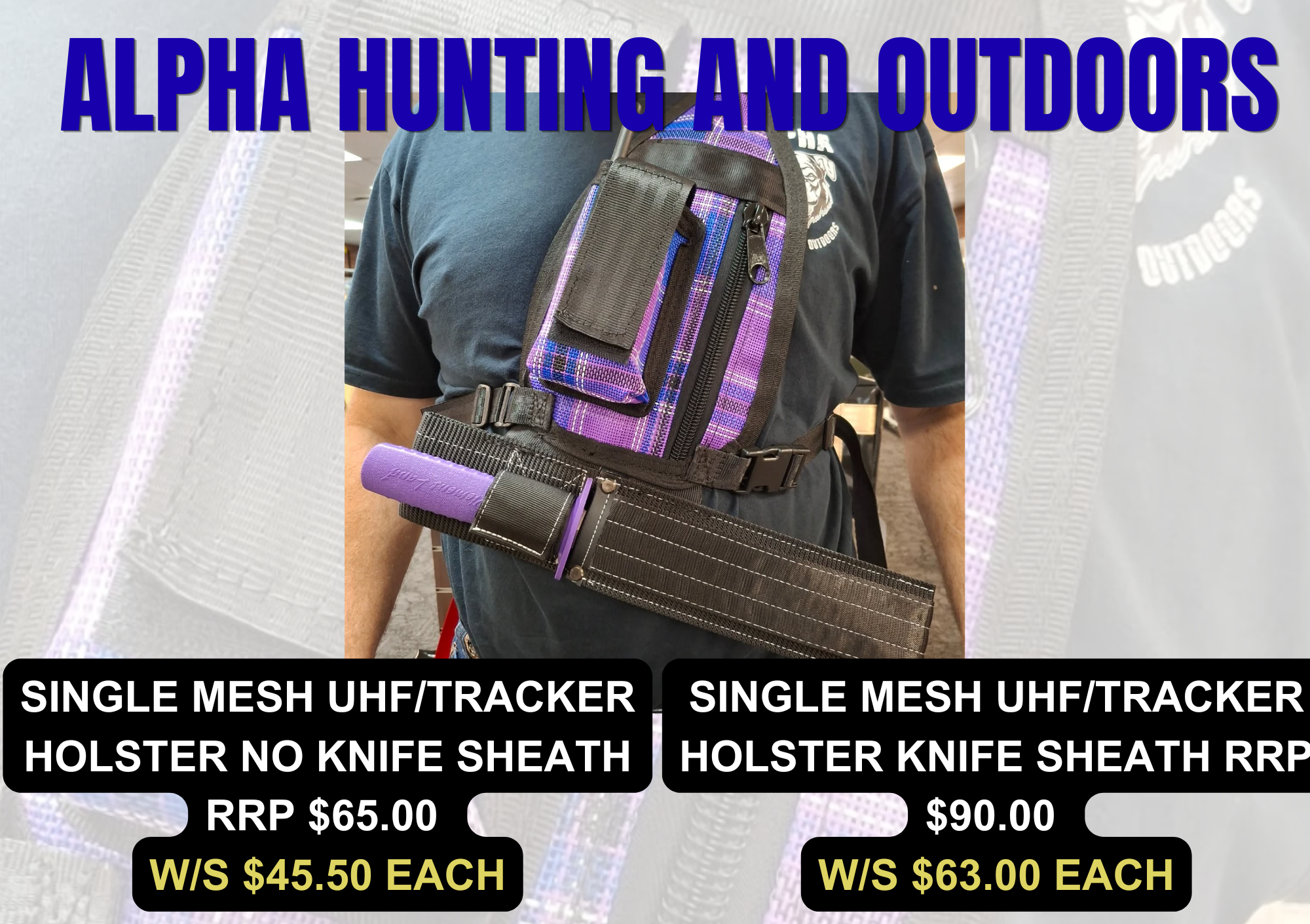 Mesh Single Tracker/GPS/UHF holders with and without knife sheath